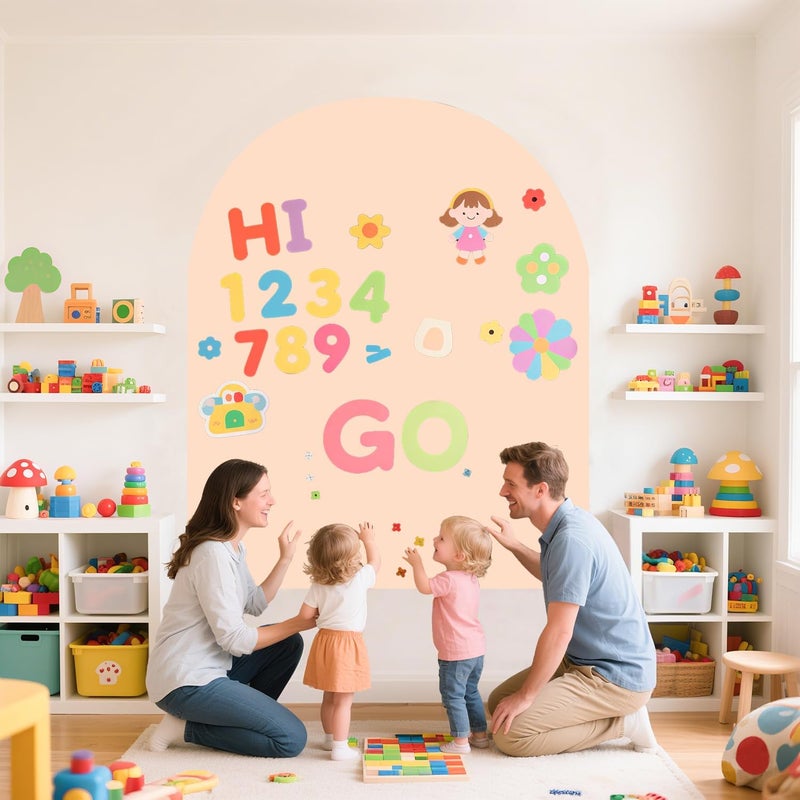 WUPIOS Magnetic Wall Decal Magnetic Chalkboard Decal Play Wall Milk Tea 40x32 Inch Self Adhesive Magnet Wallpaper Sticker with Letters and Color Liquid Chalk for Playroom School Home - Image 5